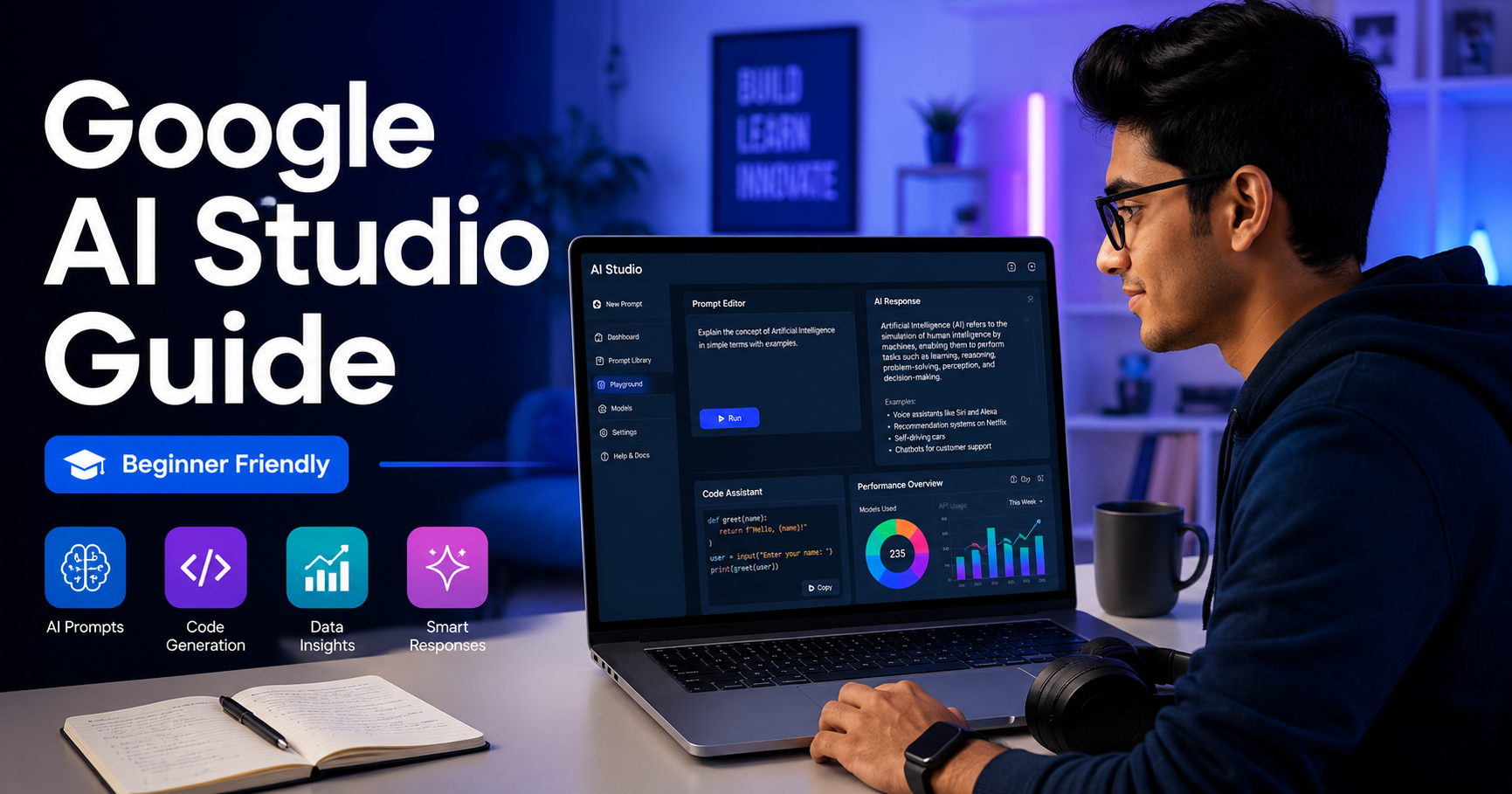 Google AI Studio interface displayed on a laptop for beginners learning AI tools