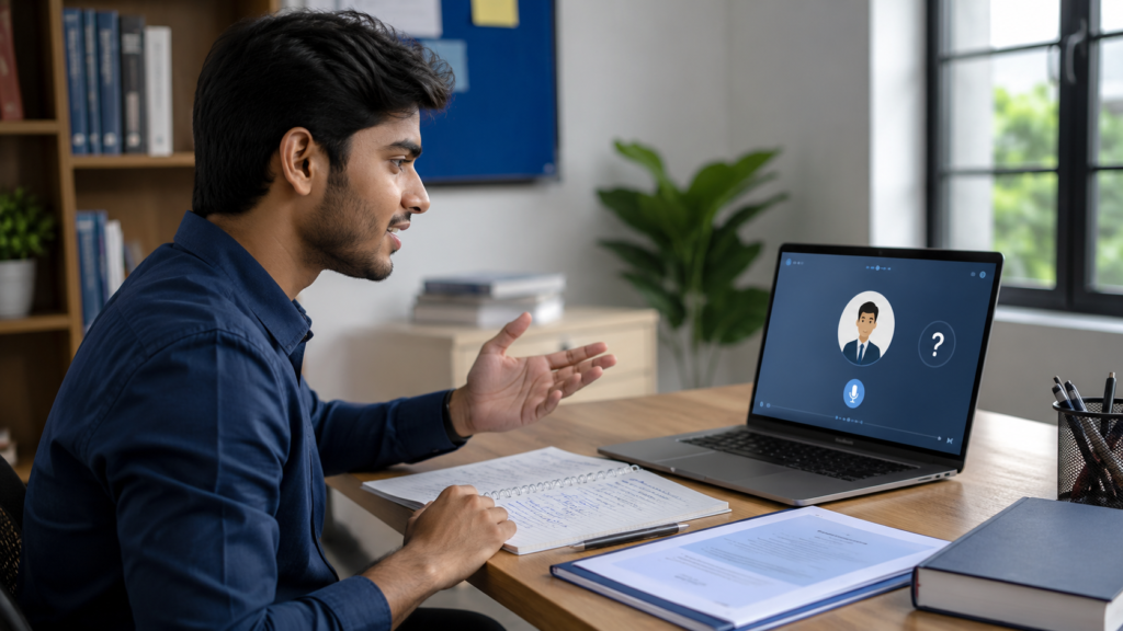 Student using AI for viva preparation and mock oral exam practice