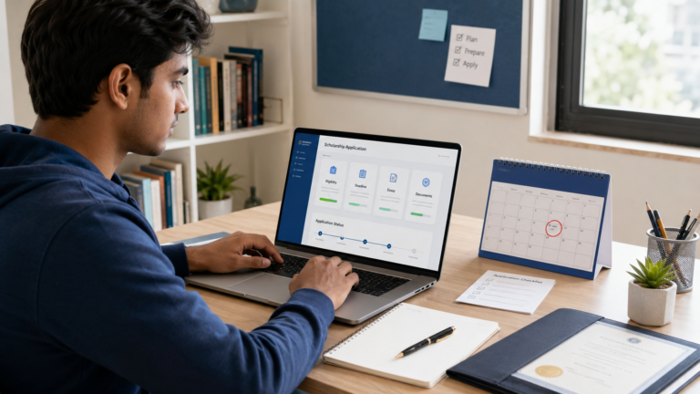 Student using AI to find and apply for scholarships responsibly
