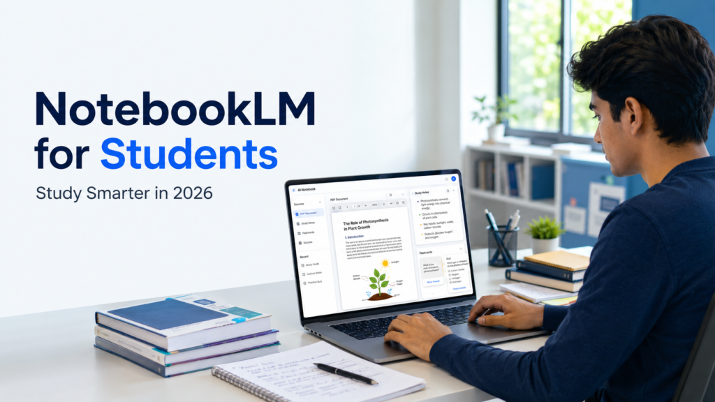 Student using NotebookLM to study PDFs, create notes, flashcards and quizzese583f13a0344