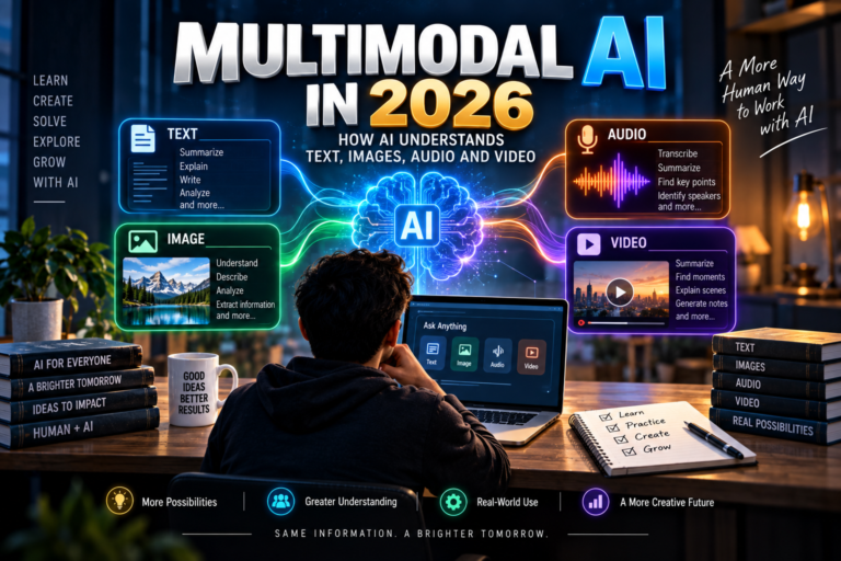 Featured image showing multimodal AI understanding text, images, audio and video in one connected AI workflow.